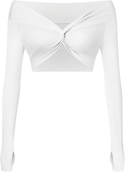 Twist Front Long Sleeve Crop Top Workout Tops Shrugs