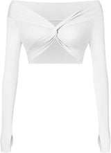Twist Front Long Sleeve Crop Top Workout Tops Shrugs