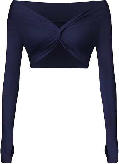 Twist Front Long Sleeve Crop Top Workout Tops Shrugs