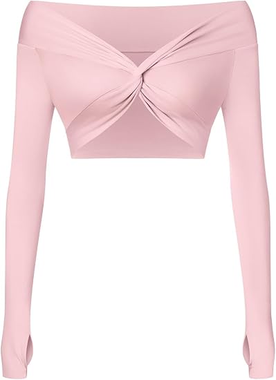 Twist Front Long Sleeve Crop Top Workout Tops Shrugs