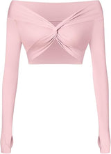 Twist Front Long Sleeve Crop Top Workout Tops Shrugs