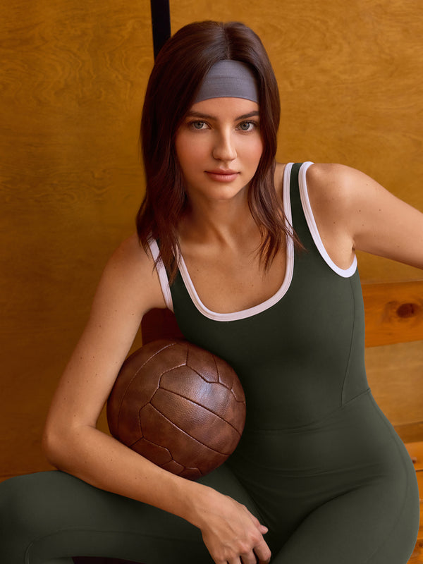 Square Neckline Color-Blocked Jumpsuit