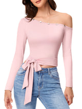 INNOMINT Women's Off-Shoulder Long Sleeve Workout Top