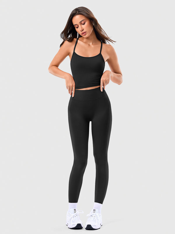 Two Piece Cross Back Tank Top Matching High Waist Leggings Sets