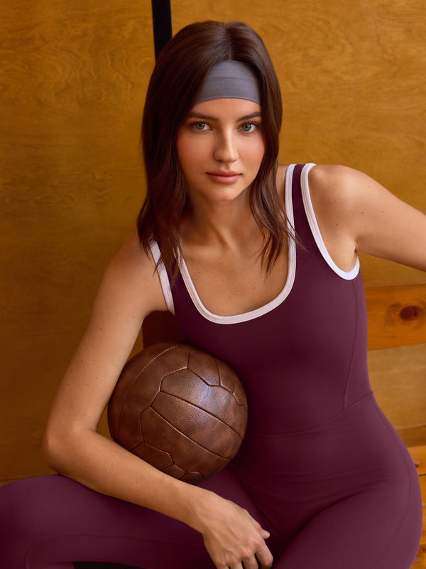 Square Neckline Color-Blocked Jumpsuit