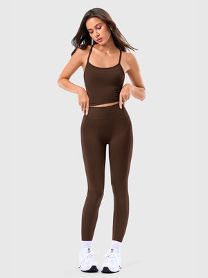 Two Piece Cross Back Tank Top Matching High Waist Leggings Sets