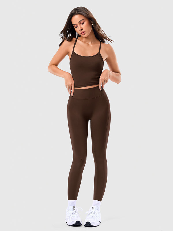 Two Piece Cross Back Tank Top Matching High Waist Leggings Sets