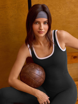 Square Neckline Color-Blocked Jumpsuit