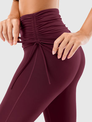 Side Tie Ruched Tummy Control High Waist Flare Leggings