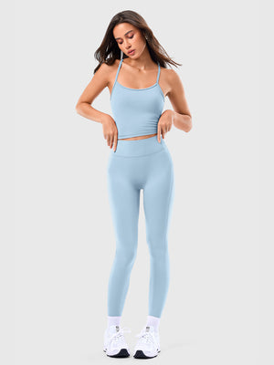 Two Piece Cross Back Tank Top Matching High Waist Leggings Sets