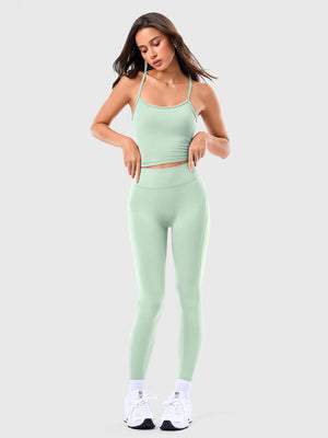 Two Piece Cross Back Tank Top Matching High Waist Leggings Sets
