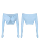INNOMINT Women's Twist-Front Off-Shoulder Crop Top