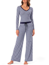 INNOMINT Women's Striped Lounge Set – Button-Up Top & Wide-Leg Pants