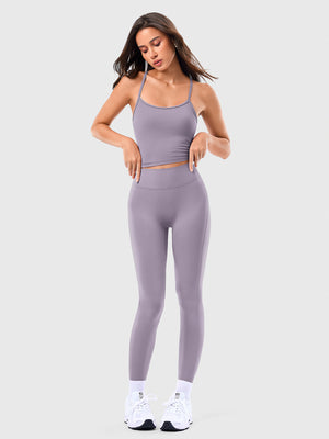 Two Piece Cross Back Tank Top Matching High Waist Leggings Sets