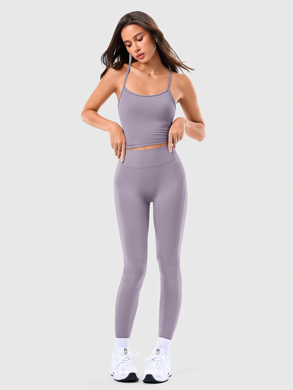 Two Piece Cross Back Tank Top Matching High Waist Leggings Sets