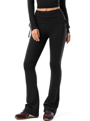 Side Tie Ruched Tummy Control High Waist Flare Leggings