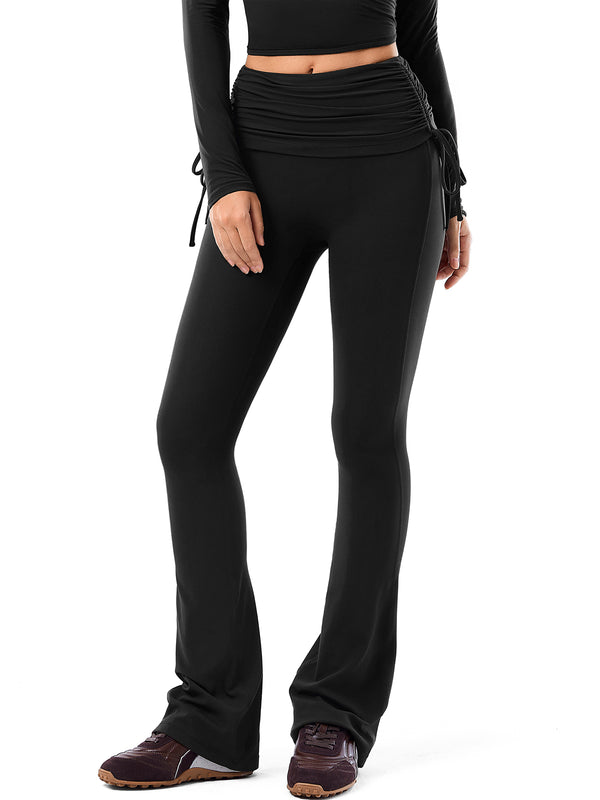 Side Tie Ruched Tummy Control High Waist Flare Leggings