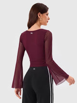 Mesh Bell Sleeve Tops for Women Waist Dance Tops