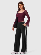 Mesh Bell Sleeve Tops for Women Waist Dance Tops