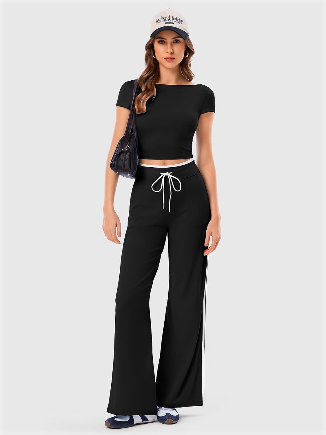 Women's Wide Leg Yoga Pants with Side Stripe
