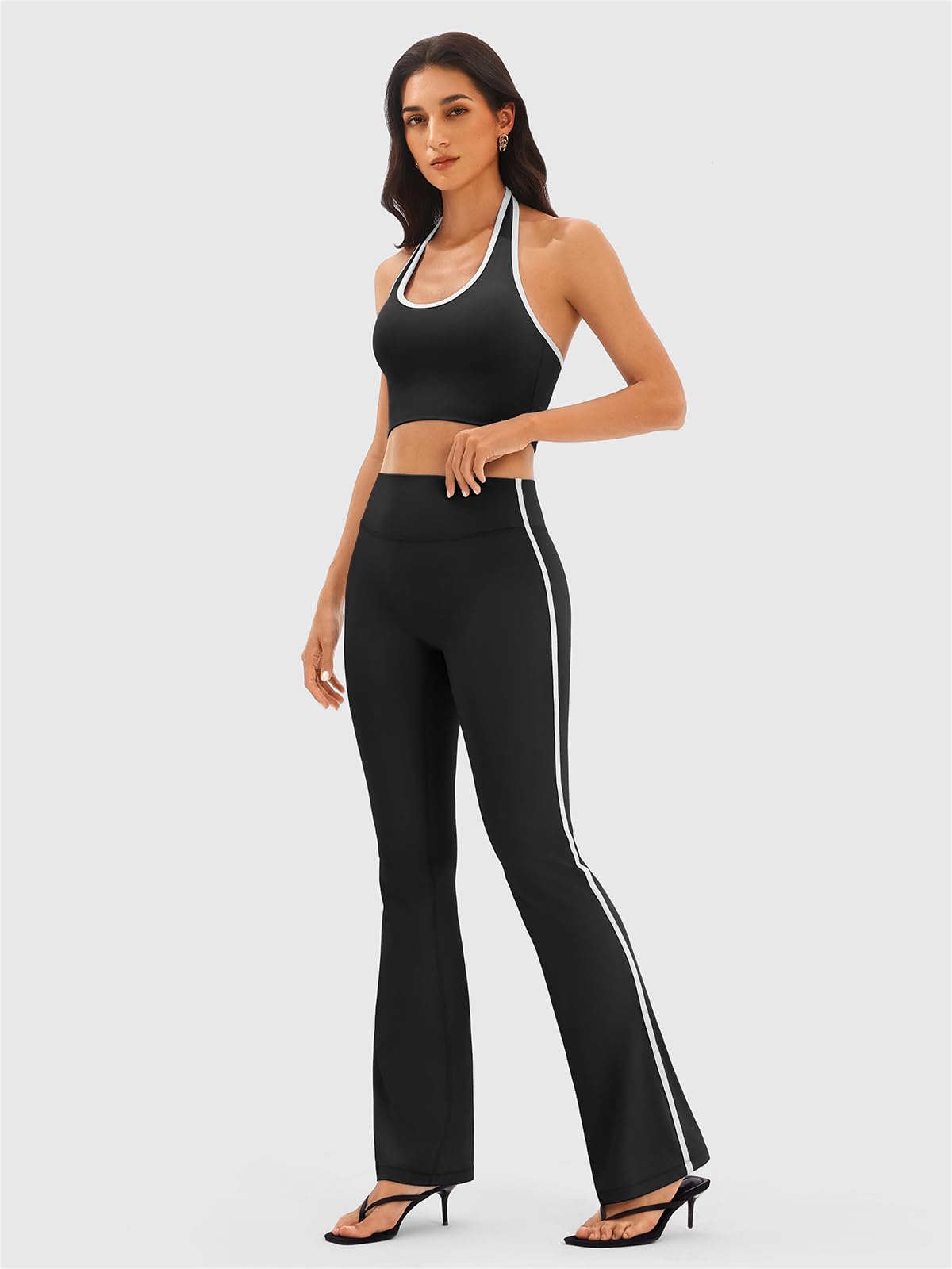 INNOMINT Women's High-Waisted Flare Leggings with Side Stripes – 31" Inseam