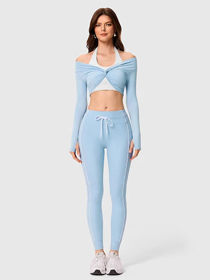 Twist Front Long Sleeve Crop Top Workout Tops Shrugs