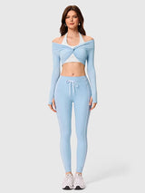 Twist Front Long Sleeve Crop Top Workout Tops Shrugs