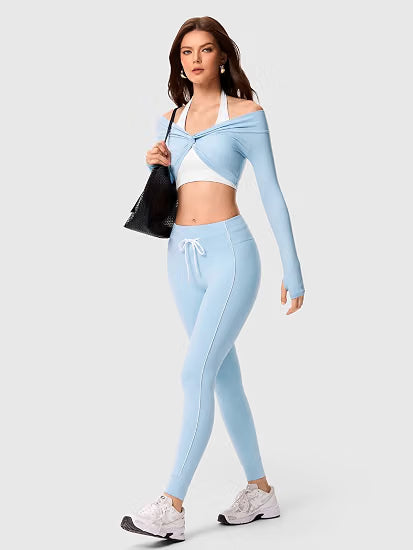 Twist Front Long Sleeve Crop Top Workout Tops Shrugs