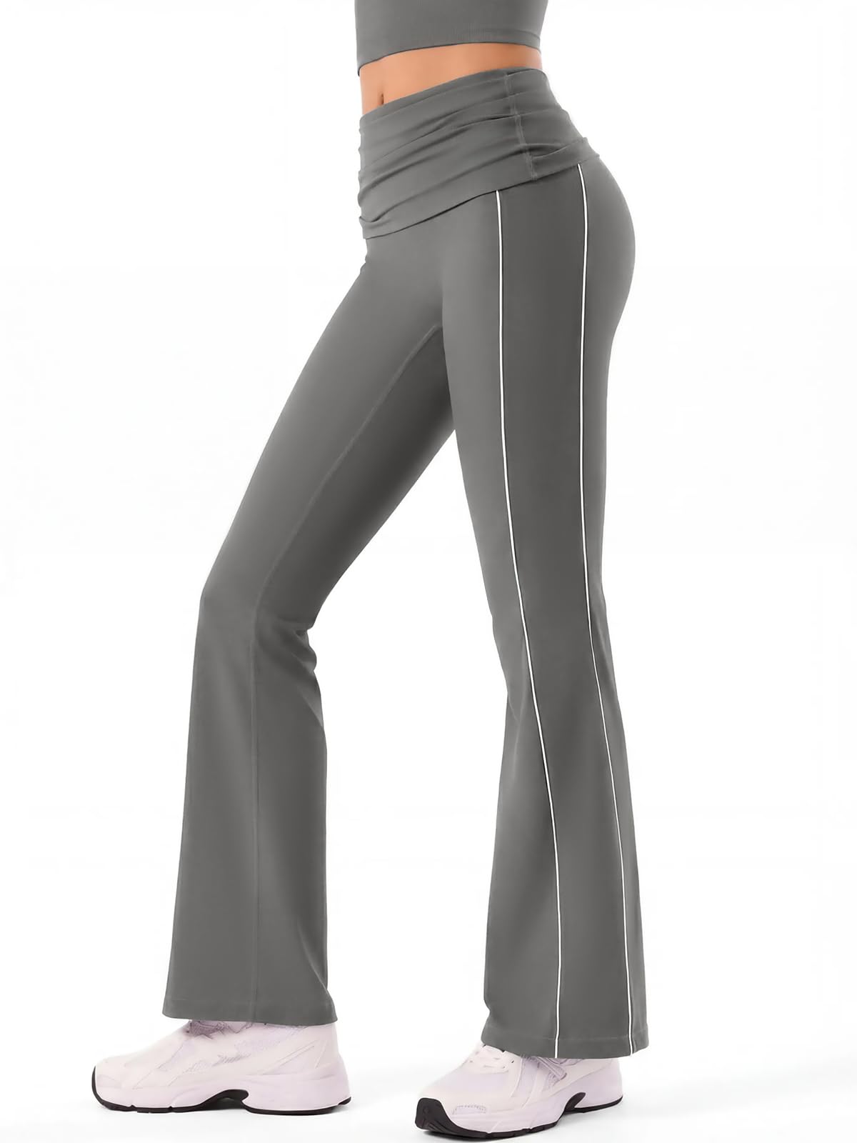 INNOMINT Women's Foldover Flare Leggings with Side Stripes