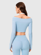 Twist Front Long Sleeve Crop Top Workout Tops Shrugs