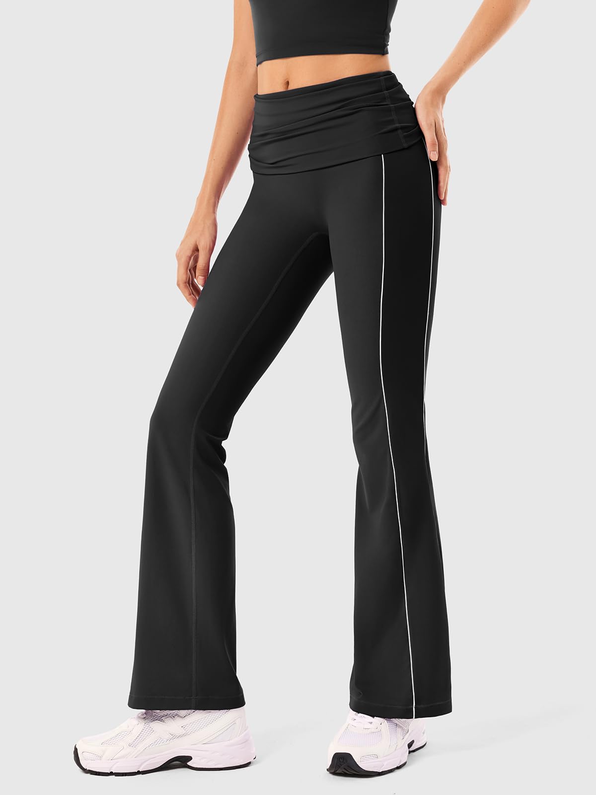 INNOMINT Women's Foldover Flare Leggings with Side Stripes