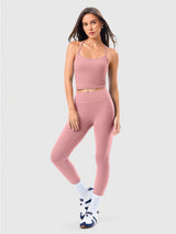 Two Piece Cross Back Tank Top Matching High Waist Leggings Sets IN25FS006AB