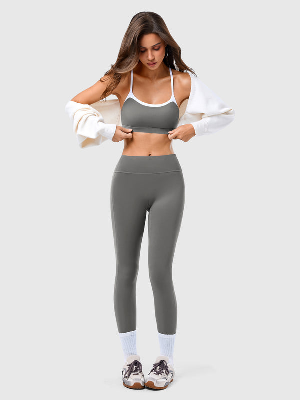 Contrast Color Sports Bra And Yoga Pants Set