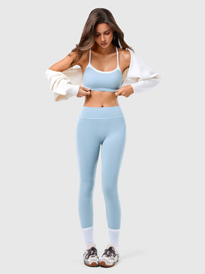 Contrast color sports bra and yoga pants set