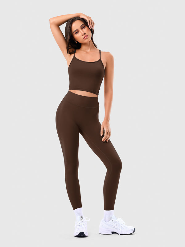 Two Piece Cross Back Tank Top Matching High Waist Leggings Sets