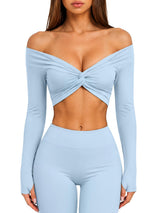 INNOMINT Women's Twist-Front Off-Shoulder Crop Top