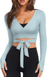 Pilates Wrap Top for Women: Long Sleeve