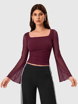 Mesh Bell Sleeve Tops for Women Waist Dance Tops
