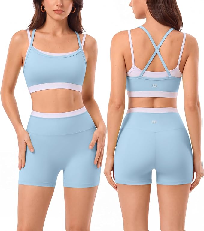 2 Pieces Workout Sets Seamless Athletic Shorts