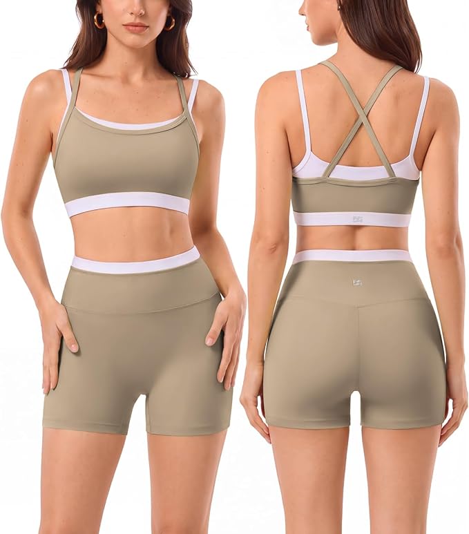 2 Pieces Workout Sets Seamless Athletic Shorts