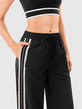 INNOMINT Women's Wide-Leg Track Pants with Lace Side Stripes