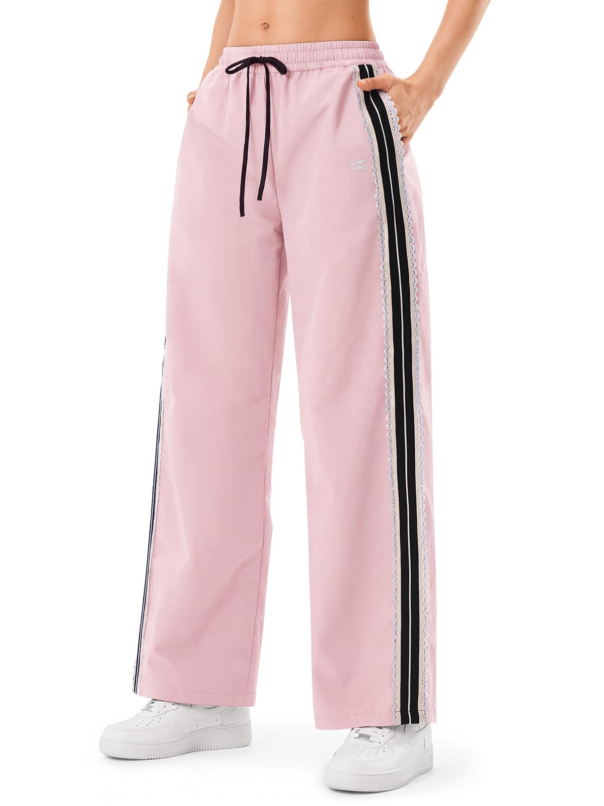 INNOMINT Women's Wide-Leg Track Pants with Lace Side Stripes