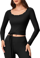 Women's Pilates Wrap Top, Long Sleeve Shirts