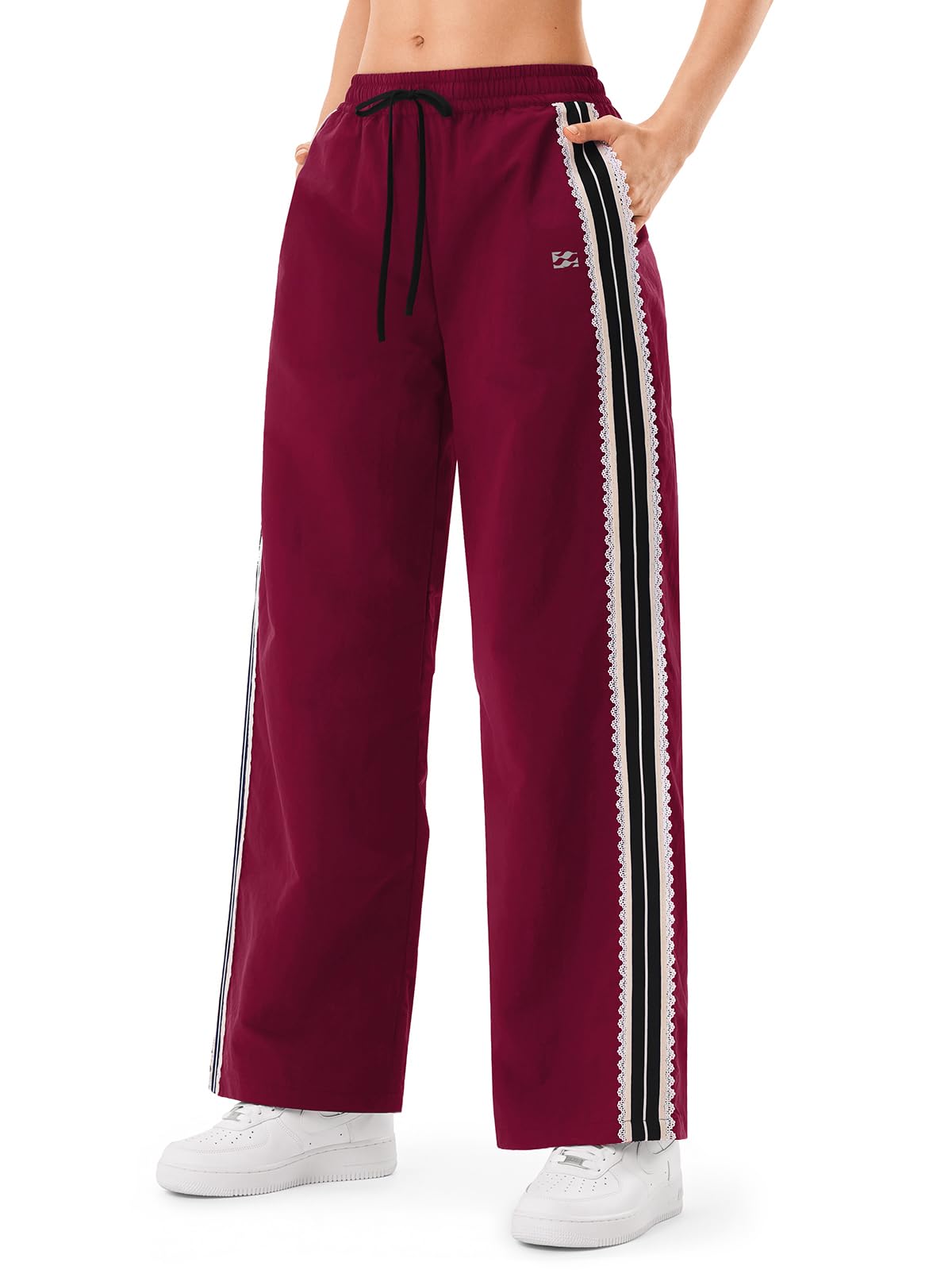 INNOMINT Women's Wide-Leg Track Pants with Lace Side Stripes