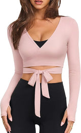 Pilates Wrap Top for Women: Long Sleeve