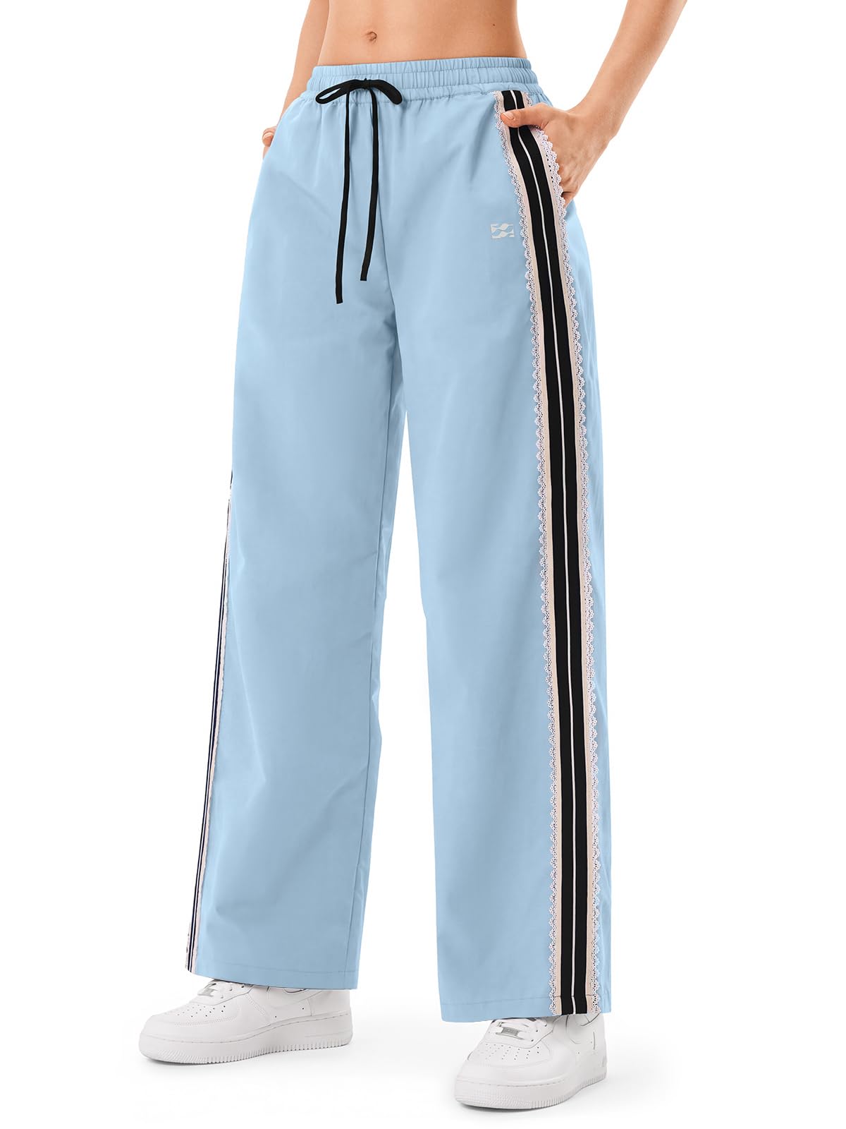 INNOMINT Women's Wide-Leg Track Pants with Lace Side Stripes