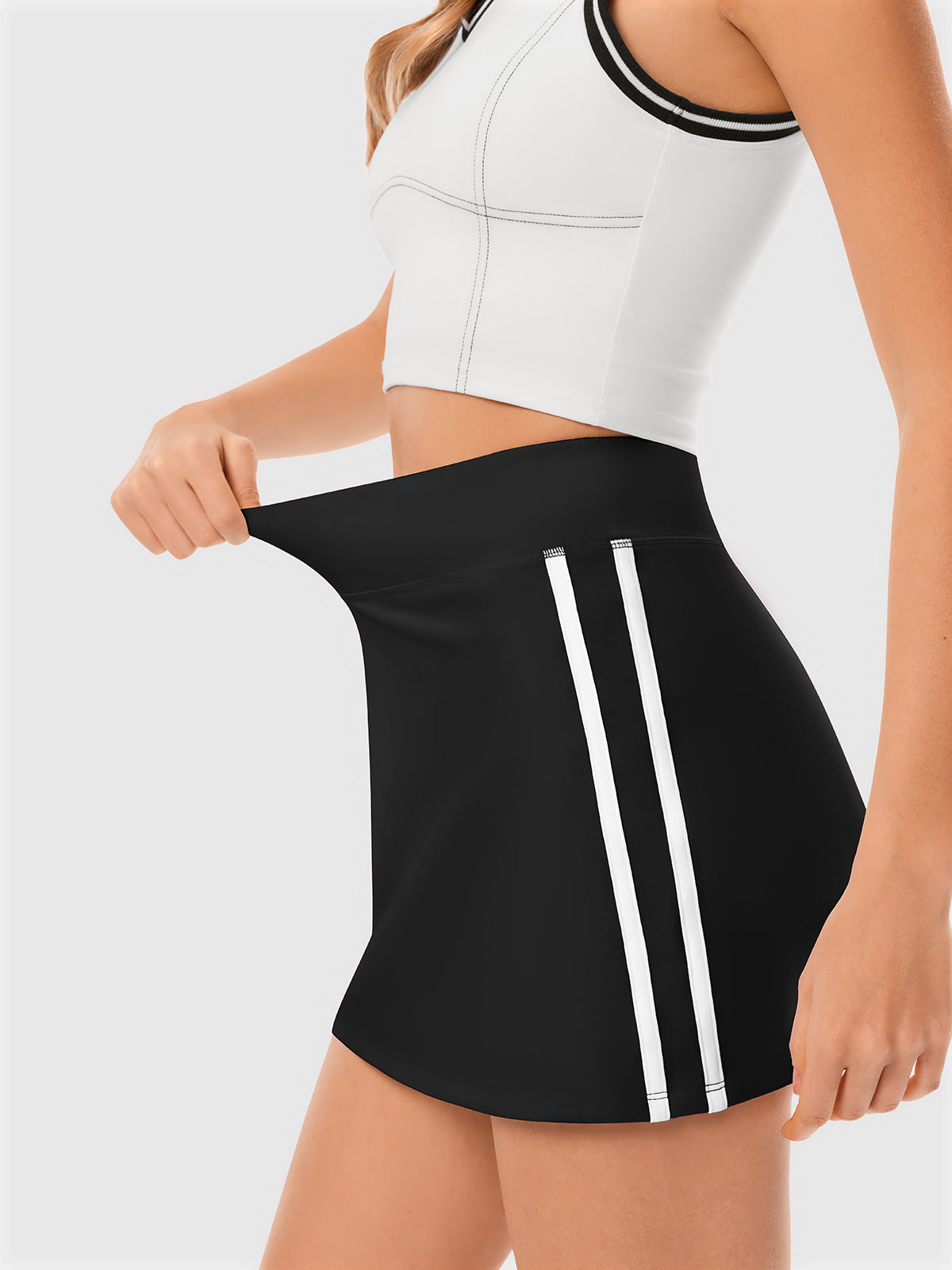 INNOMINT Women's High-Waisted Tennis Skort with Side Stripes