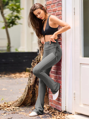 Side Tie Ruched Tummy Control High Waist Flare Leggings