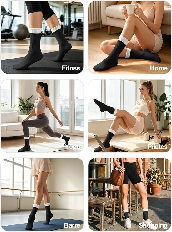 Pilates Grip Socks Mid Calf Barre Cotton Socks