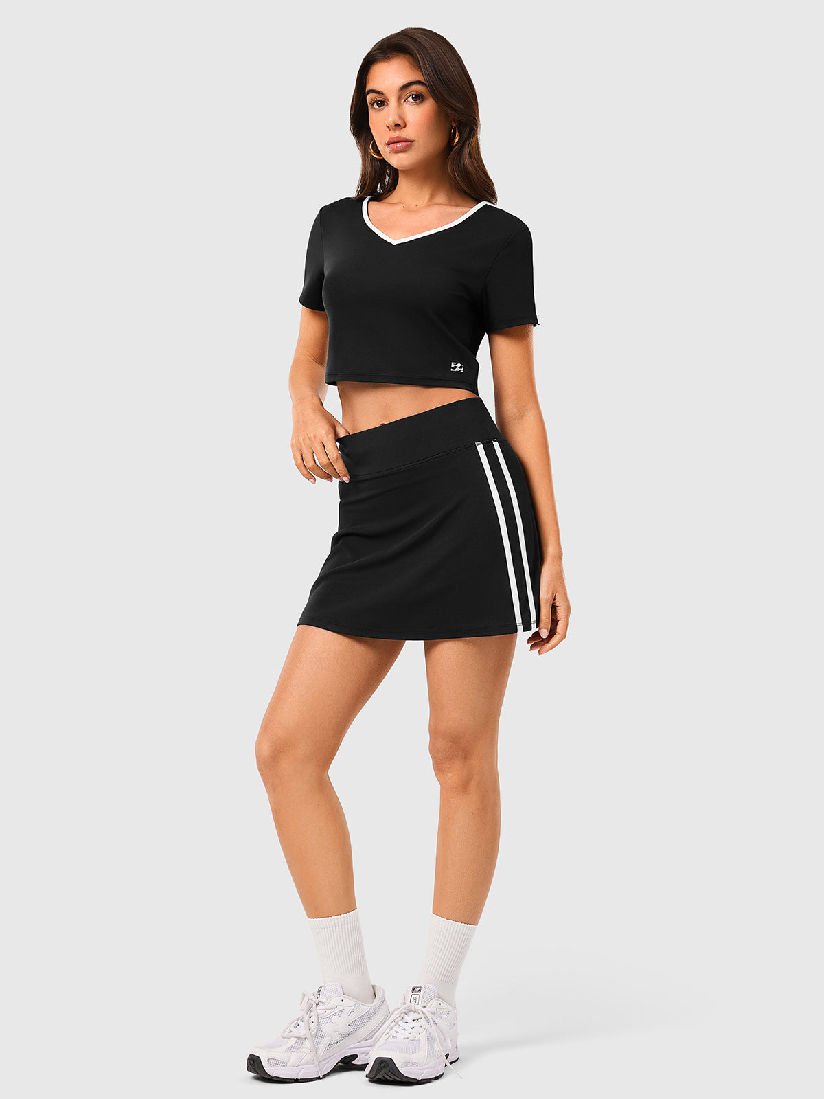 INNOMINT Women's High-Waisted Tennis Skort with Side Stripes